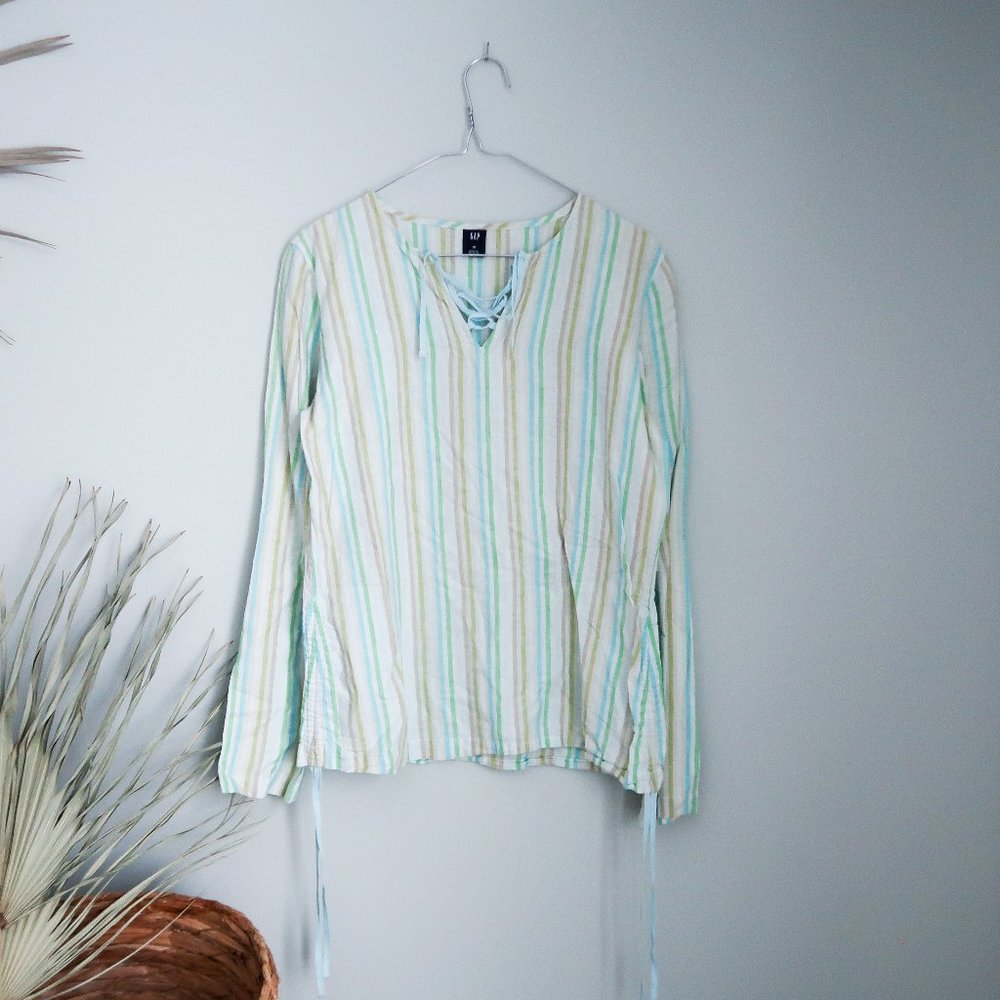 Long-sleeve Gap Lace-up Striped Shirt/Cover-up